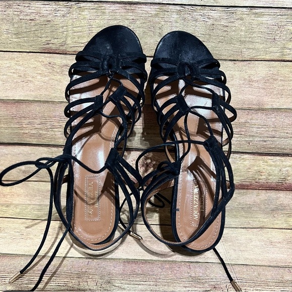 Aquazzura Black Suede Roma Platform Sandals - Picture 6 of 8